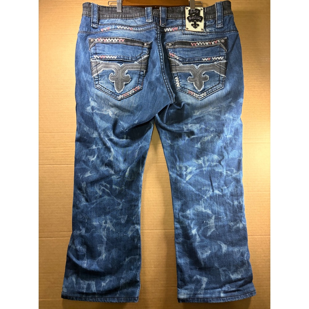 Rock Revival Rudy Jeans Mens 38 Blue Relaxed Straight Acid Wash Embroidered